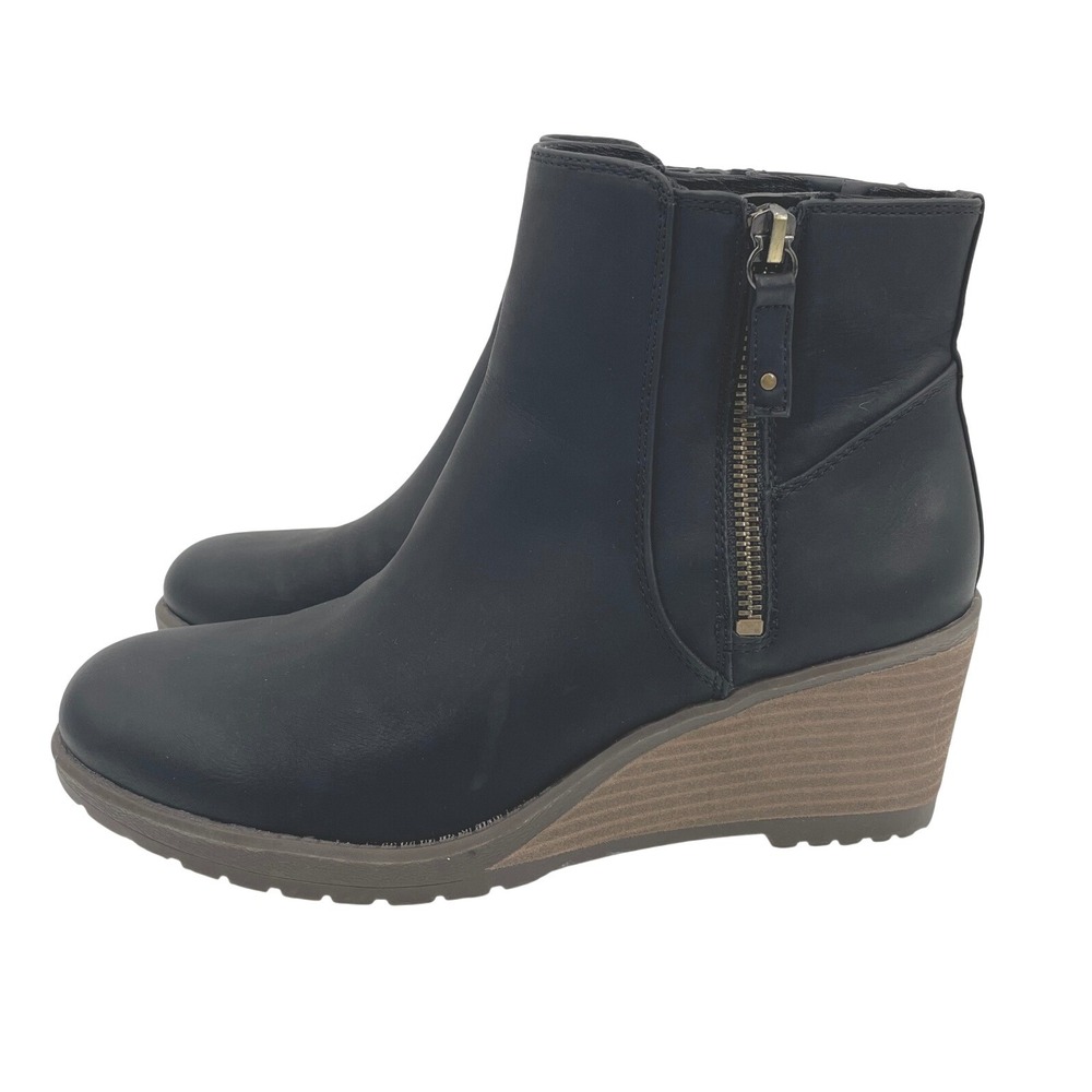 Dr‎ Scholls Chloe Wedge Ankle Boots Womens 8.5 M Black Faux Leather Comfort Zip
